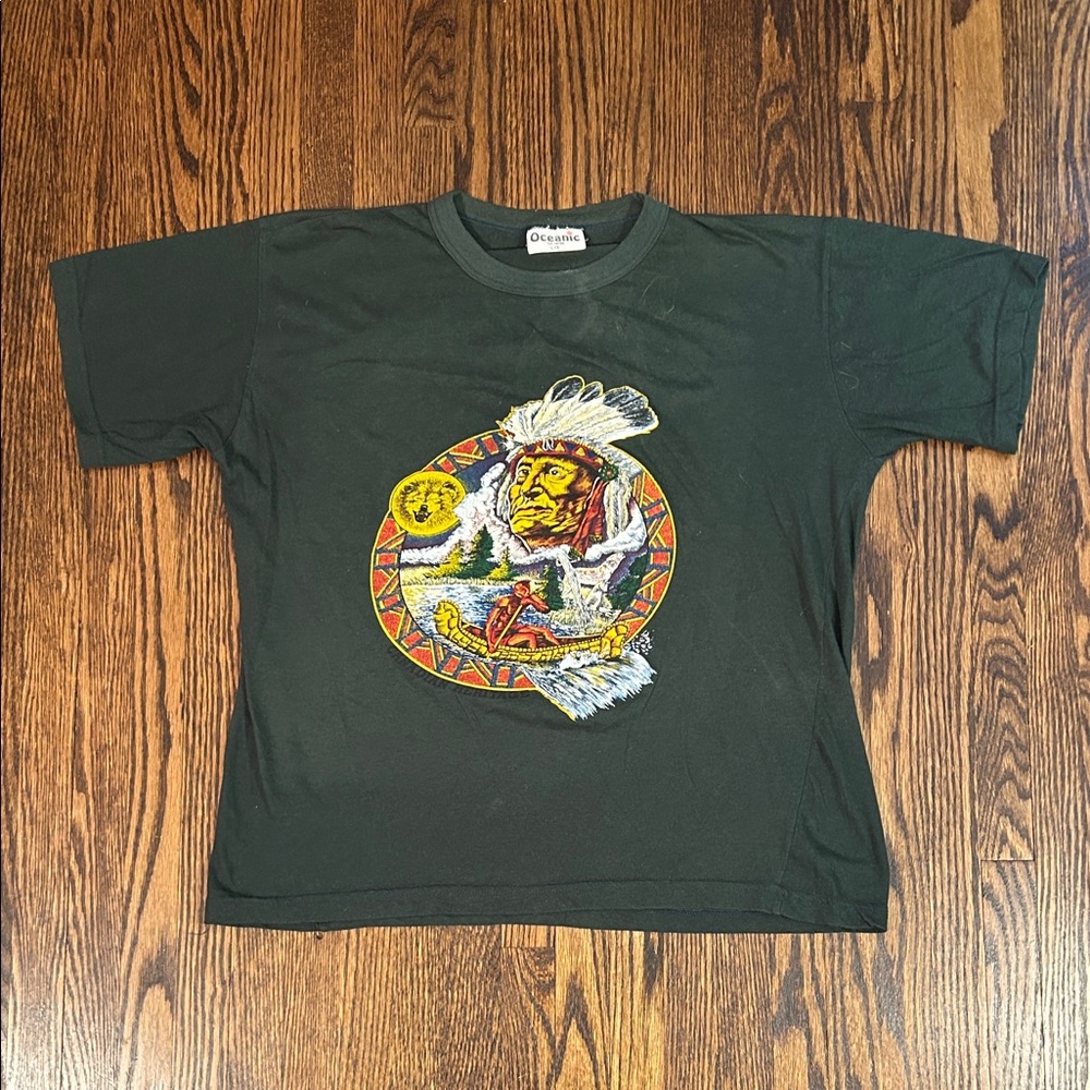 Vintage Dark Green Native Motif Short Sleeve Tee